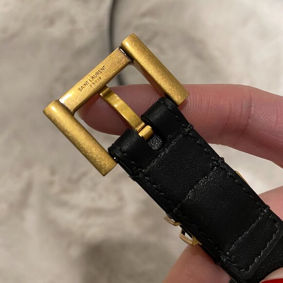YSL Cassandre Skinny Monogram Leather Belt with Bronze Gold Hardware main image 4